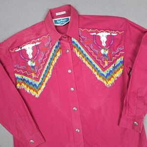 Vintage Southwest Canyon Western Shirt Womens XL Mauve Beaded Fringe Rodeo Queen